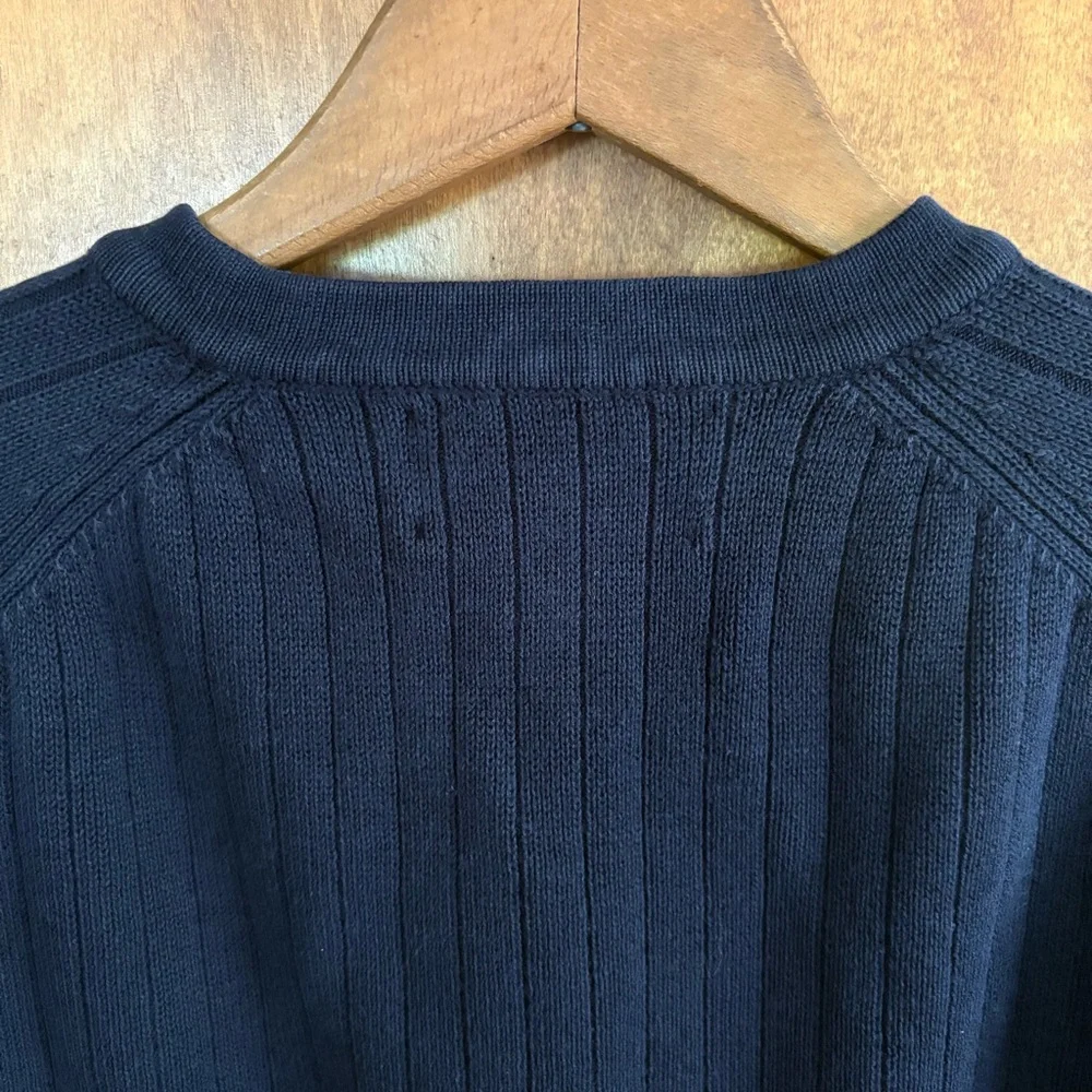 VINTAGE Men's Abercrombie & Fitch Navy Blue Cable Knit Sweater Y2K Preppy Logo